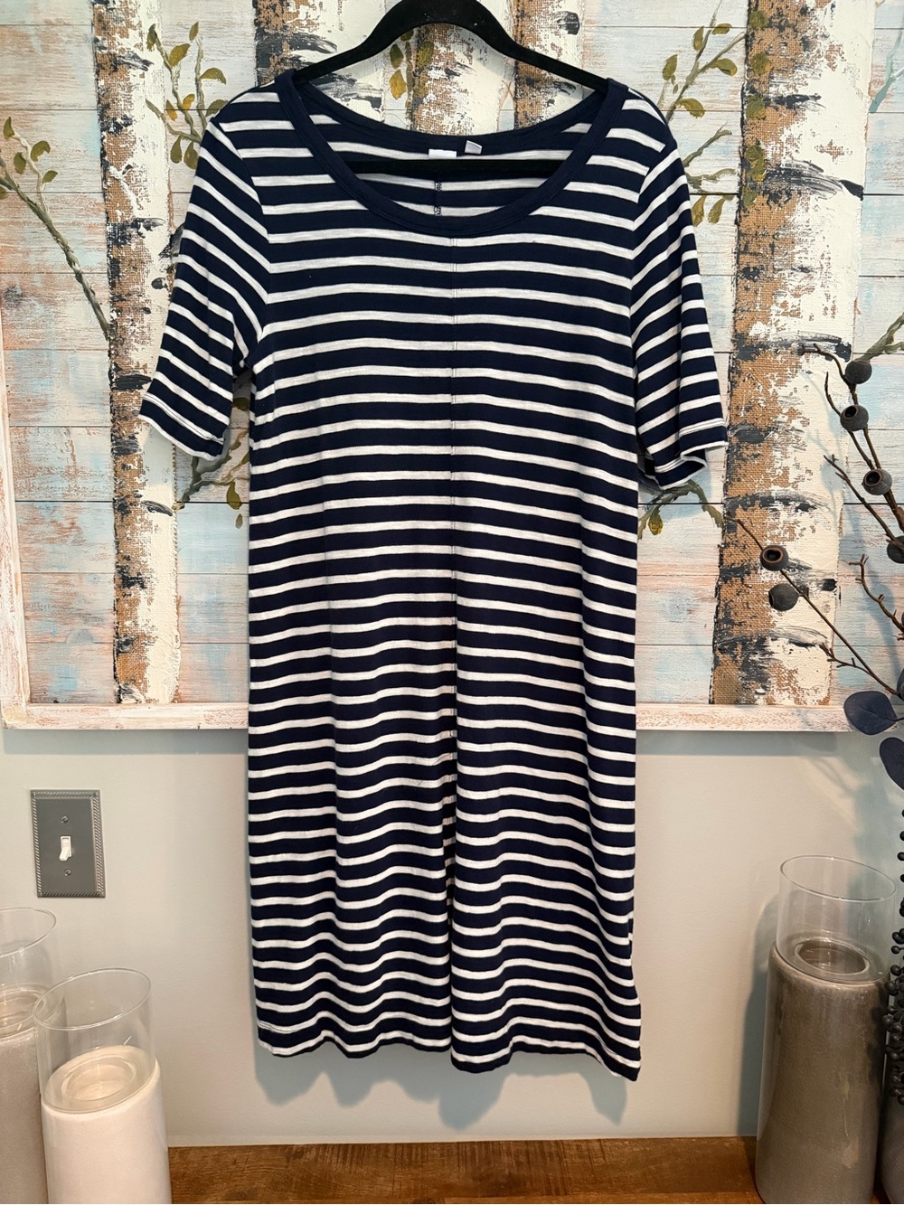 GAP Navy and White Striped Scoop-Neck Midi Dress